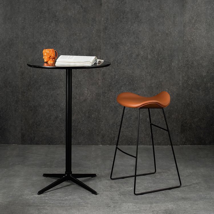 Black Iron Backless Quilted Barstool Industrial Indoor Tall Stool with Leather Seat