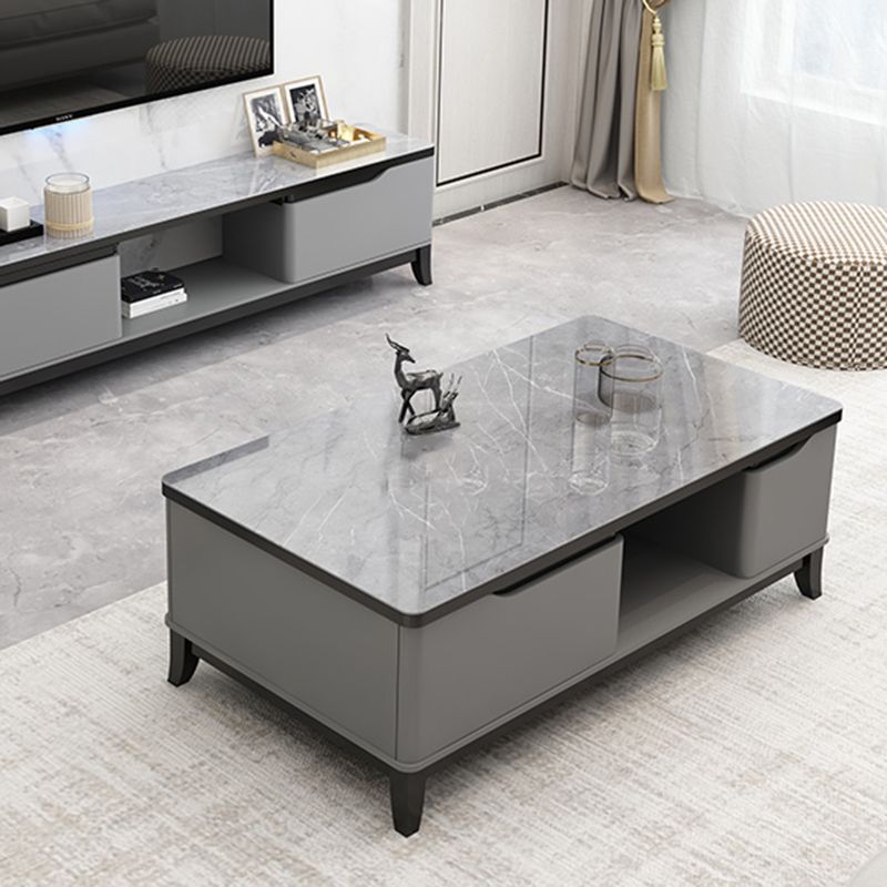 17.7 " Tall Contemporary Wood 4 Legs Glass/slate Rectangular Top Coffee Table with Drawers