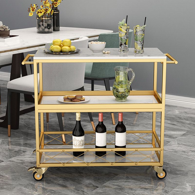 Marble Home Dining Kitchen Trolley Rectangular Prep Table with Towel Rack