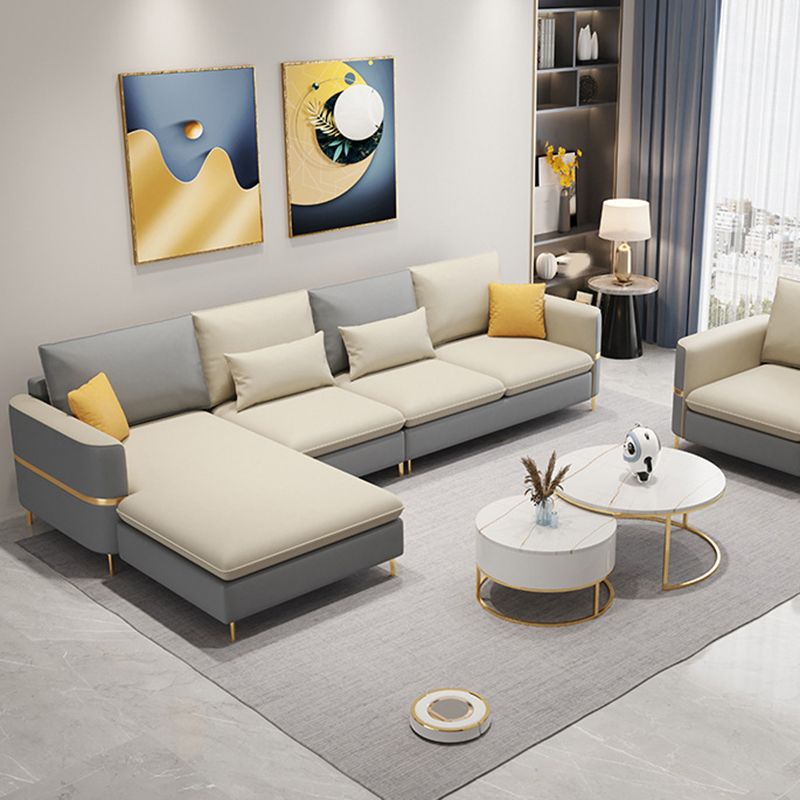 106.3" W x 62.3" D x 35.4" H Square Arm Sofa & Chaise, Loose Faux Leather Back Sofa