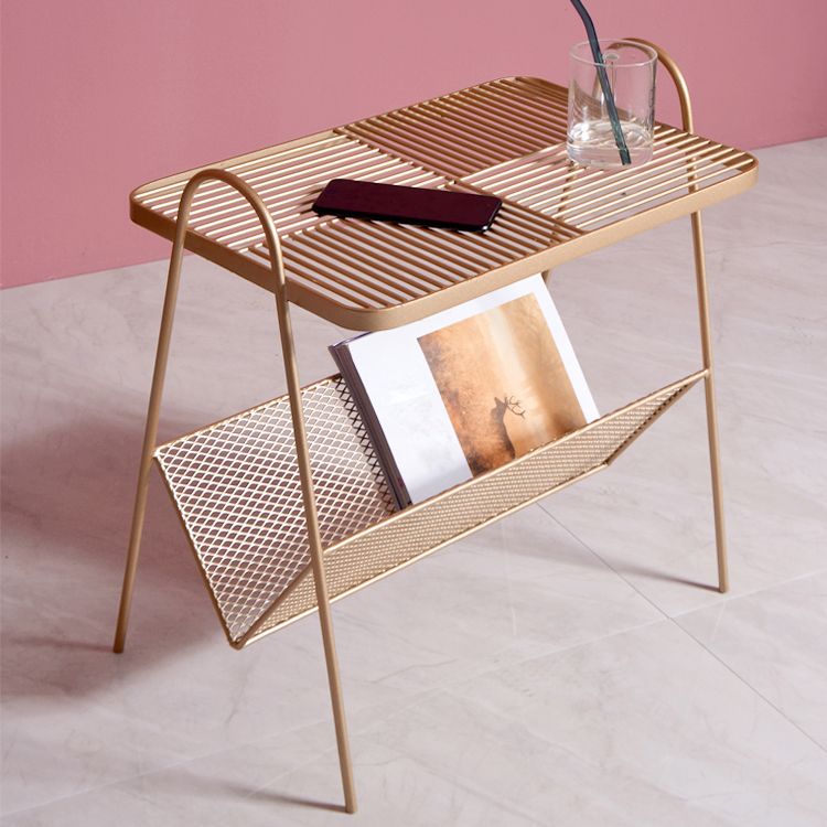 23.22" Tall Rectangle Top Side Table Iron Sled Base End Table