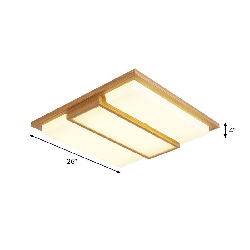Square/Rectangle Wood Flush Lamp Simplicity 26"/35.5" Long LED Beige Ceiling Mounted Fixture in Warm/White Light