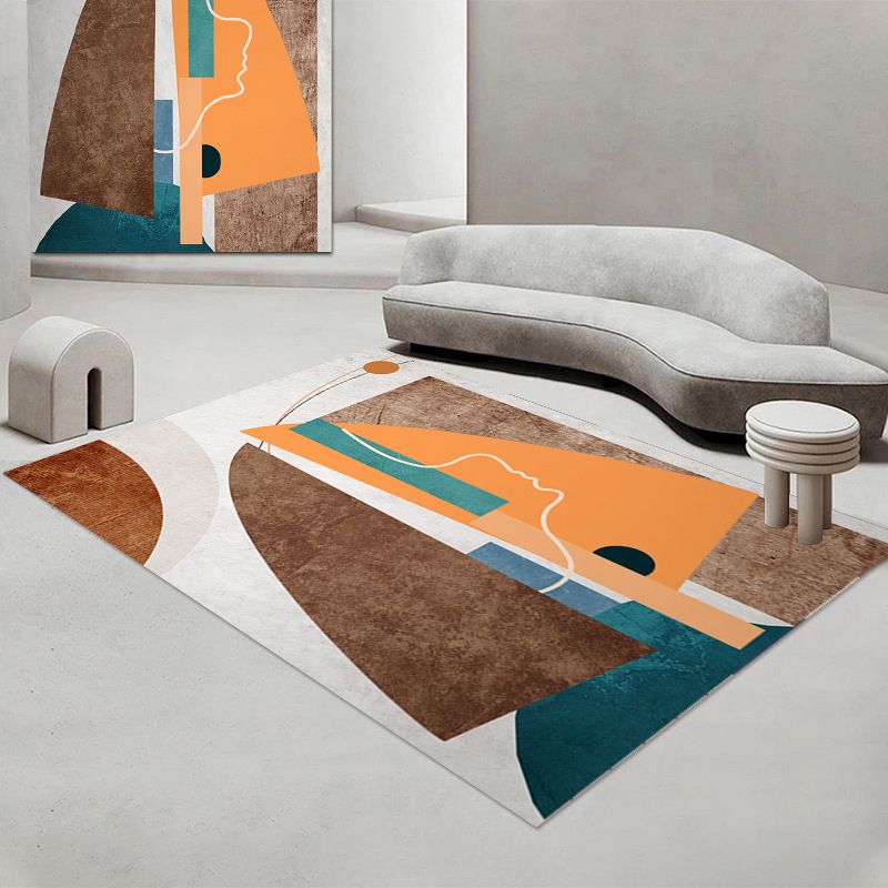 Pink Abstract Color Piece Rug Polyester Modern Rug Stain Resistant Rug for Living Room