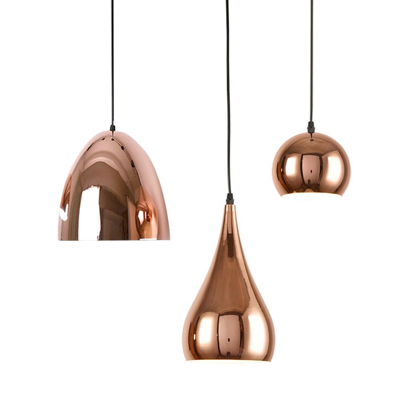 Shaded Dinning Room Pendant Ceiling Light Metal Nordic Hanging Ceiling Light in Rose-Gold