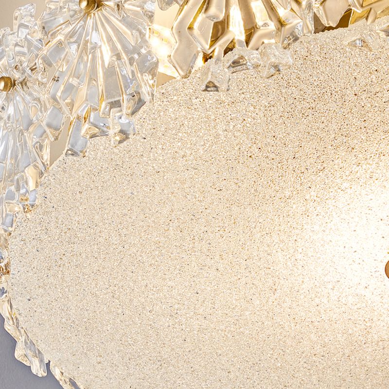 Gold Metal Flush Mount Light Fixtures Traditional Drum Semi Flush Ceiling Lamps with Glass Shade