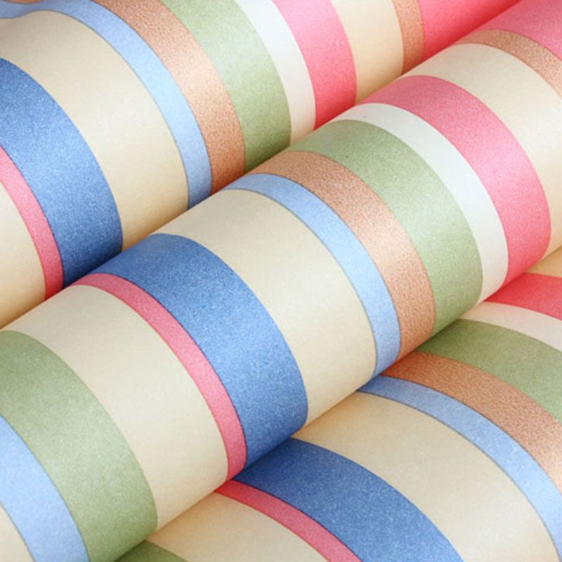 Latitudinal Stripe Wall Art for Children's Bedroom Rainbow Wallpaper Roll, Stain-Resistant