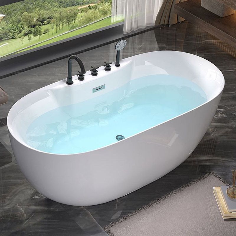 Modern White Acrylic Bathtub Freestand Soaking Bathtub with Drain Bath Tub
