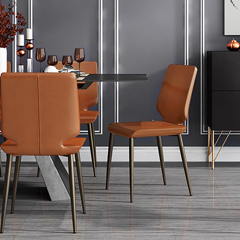 Sillas de comedor de cuero de estilo contemporáneo, silla con respaldo sólido sin brazos para cocina