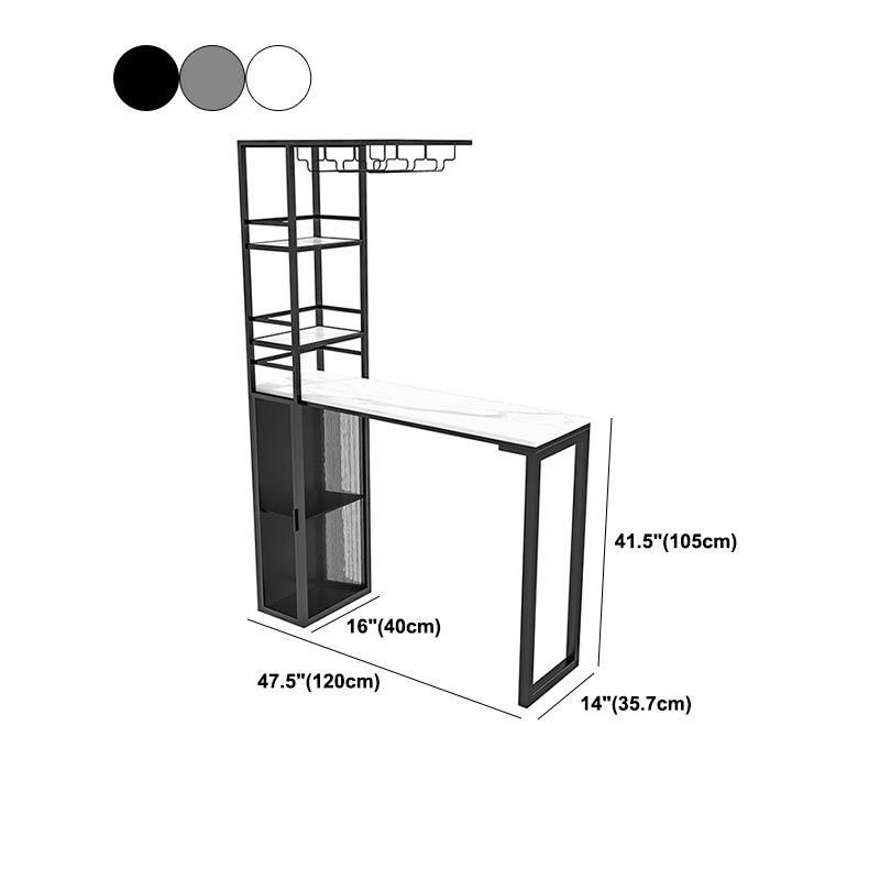 Glam Pub Table with Wine Storage Rectangle Stone Top Bar Table with Metal Frame