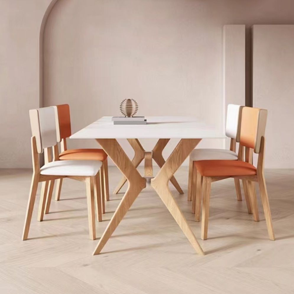Modern Style Rectangle Table Sintered Stone Dining Table with Wood Legs