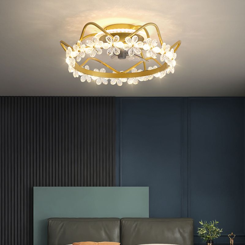 Brushed Gold Circular Ceiling Fan Lamp Minimalist Metal LED Semi Mount Lighting
