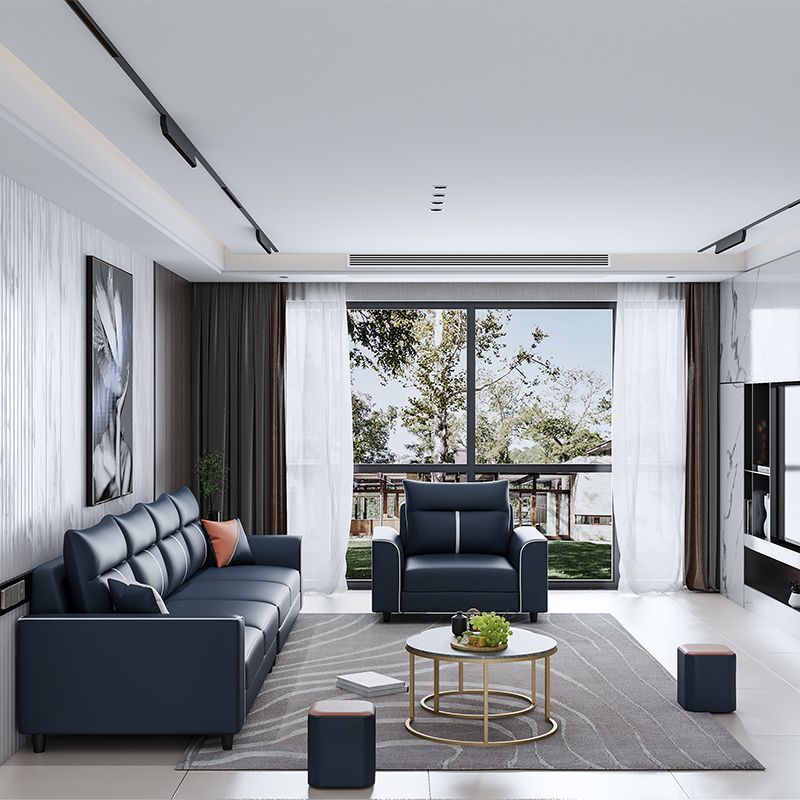 Square Arm Blue Removable Cushions Contemporary Stain-Resistant Sofa