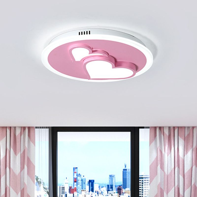 Embossed Loving Heart Thin Ceiling Lamp Modern Romantic Acrylic Pink LED Flush Mount Light Fixture for Bedroom