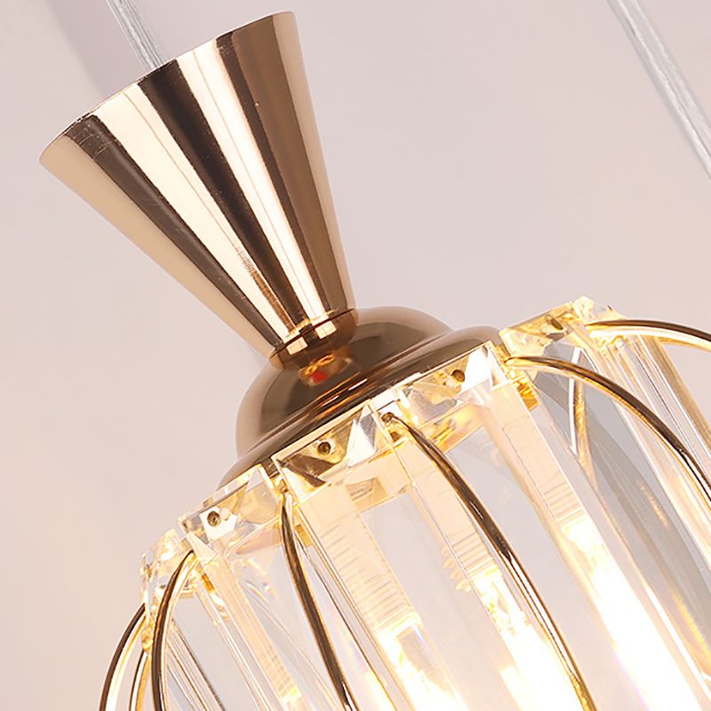 1 tête Crystal Prism Pendant Lighting Modern Eleging Hanging Lightture avec une teinte lanterne en noir / or pour la chambre