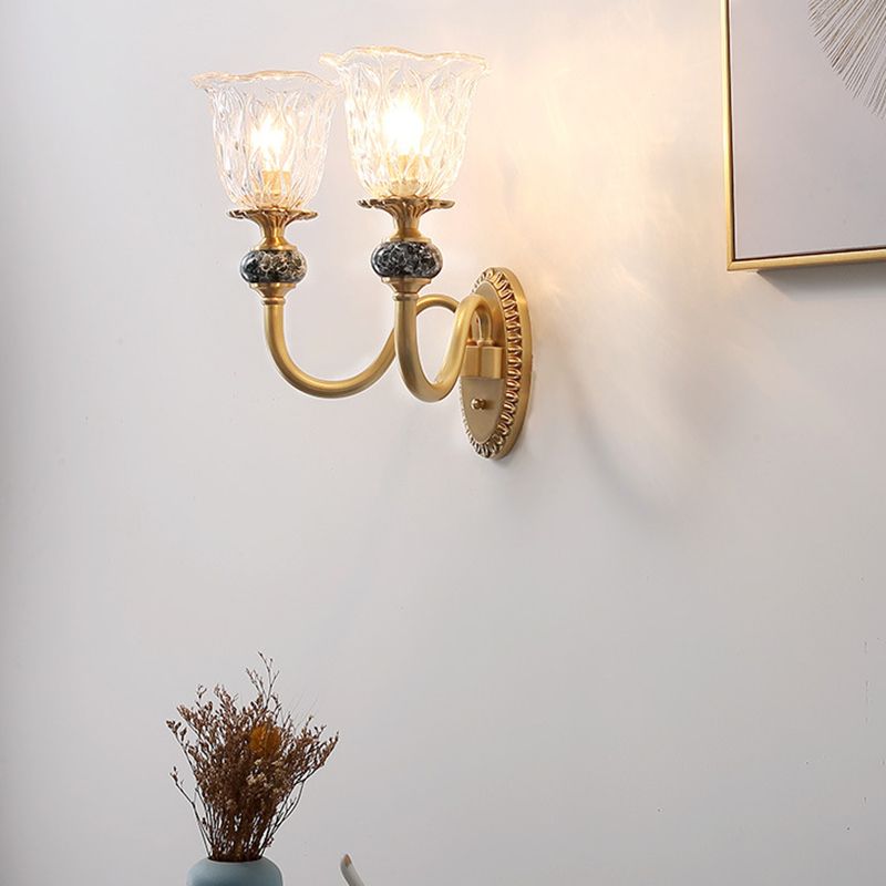 Glass Bell Shape Sconce Light Modern-Style 1/2 Light Wall Light Fixtures in Brass