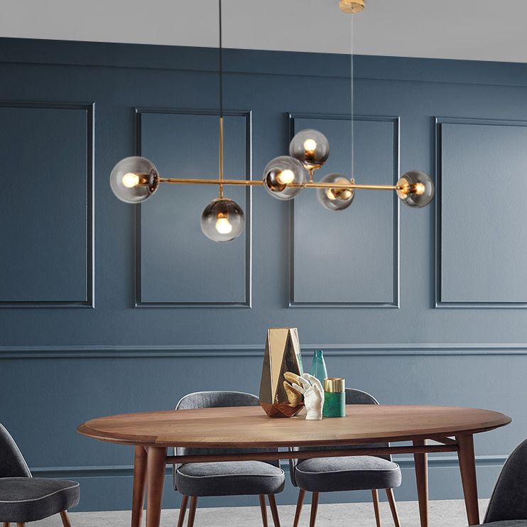 Metal Linear Design Island Lighting Fixture Modern Minimalist Glass Bubble Shade Hanging Light for Kitchen Dining Room