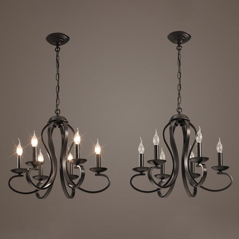 Traditional Metal Hanging Chandelier Light Swirled Arm 6 Light Candle Ceiling Chandelier for Living Room