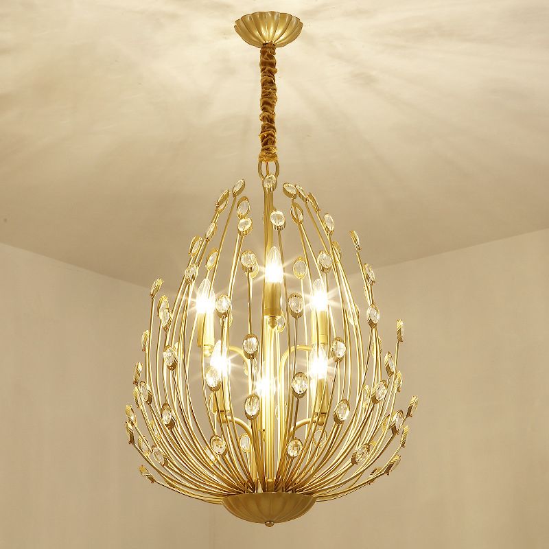 Lustre de style européen Light Crystal Gold Multi-Head Pendant Light pour le salon