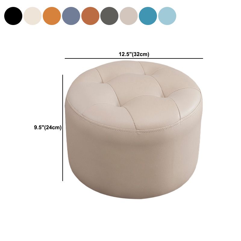 Modern Pouf Ottoman Faux Leather Upholstered Tufted Solid Color Cylinder Shape Ottoman