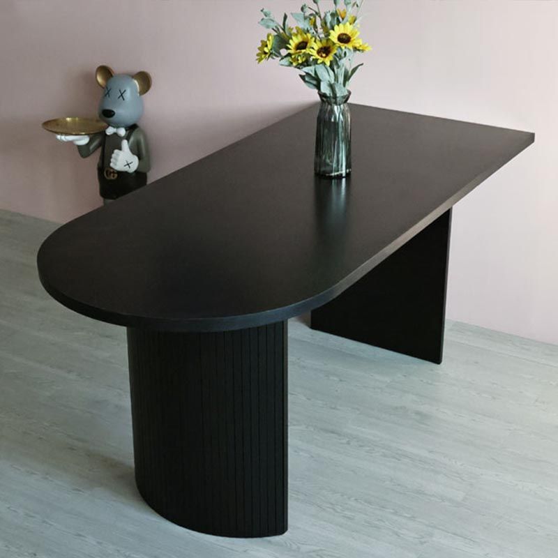 Simplicity Double Pedestal Dining Table Free Form Black Fixed Table with Wooden Top