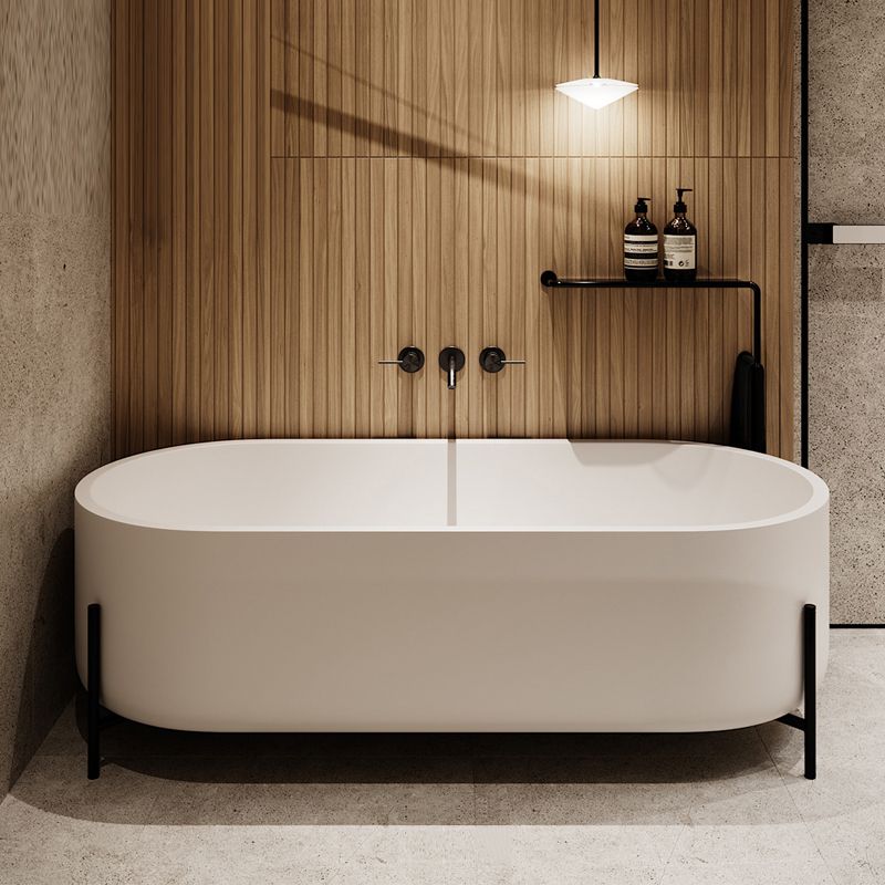 Oval Stone Soaking Bathtub Antique Finish Back to Wall Bath Tub