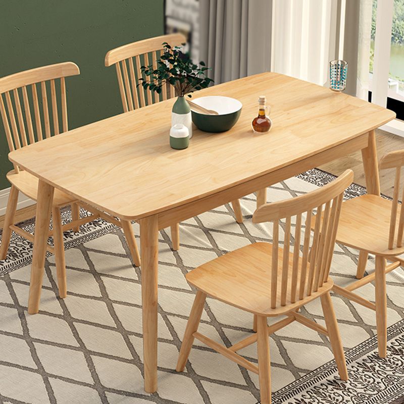 Modern Rubberwood Solid Wood Dining Table Brown Rectangle Table with 4 Legs for Home