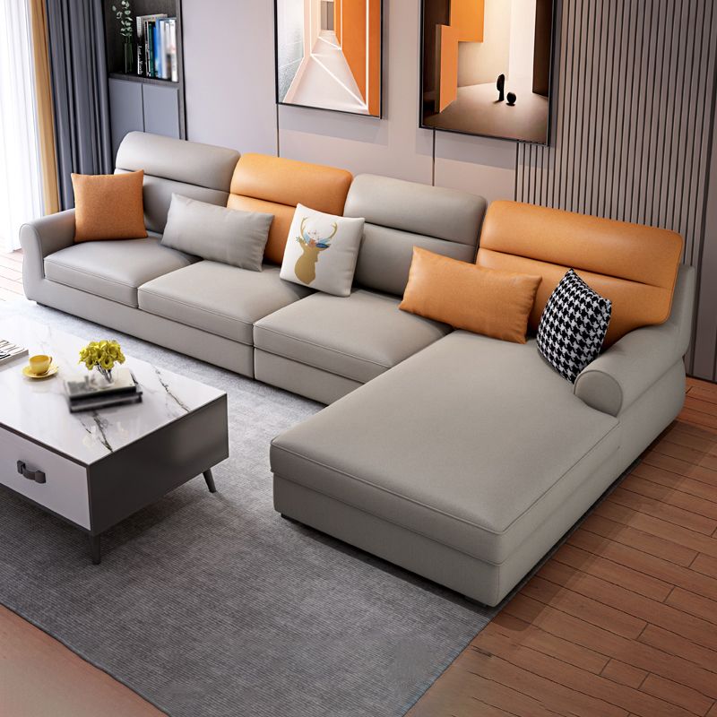L-Shape Rolled Arm Pillowed Back Cushions Sectional Sofa with Chaise