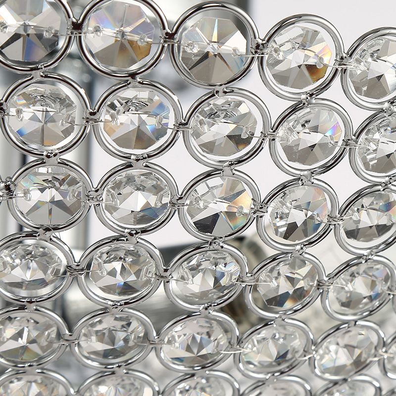 Clear K9 Crystal Bowl Semi Ceiling Flush Mount Contemporary Triple Light Chrome Close to Ceiling Light