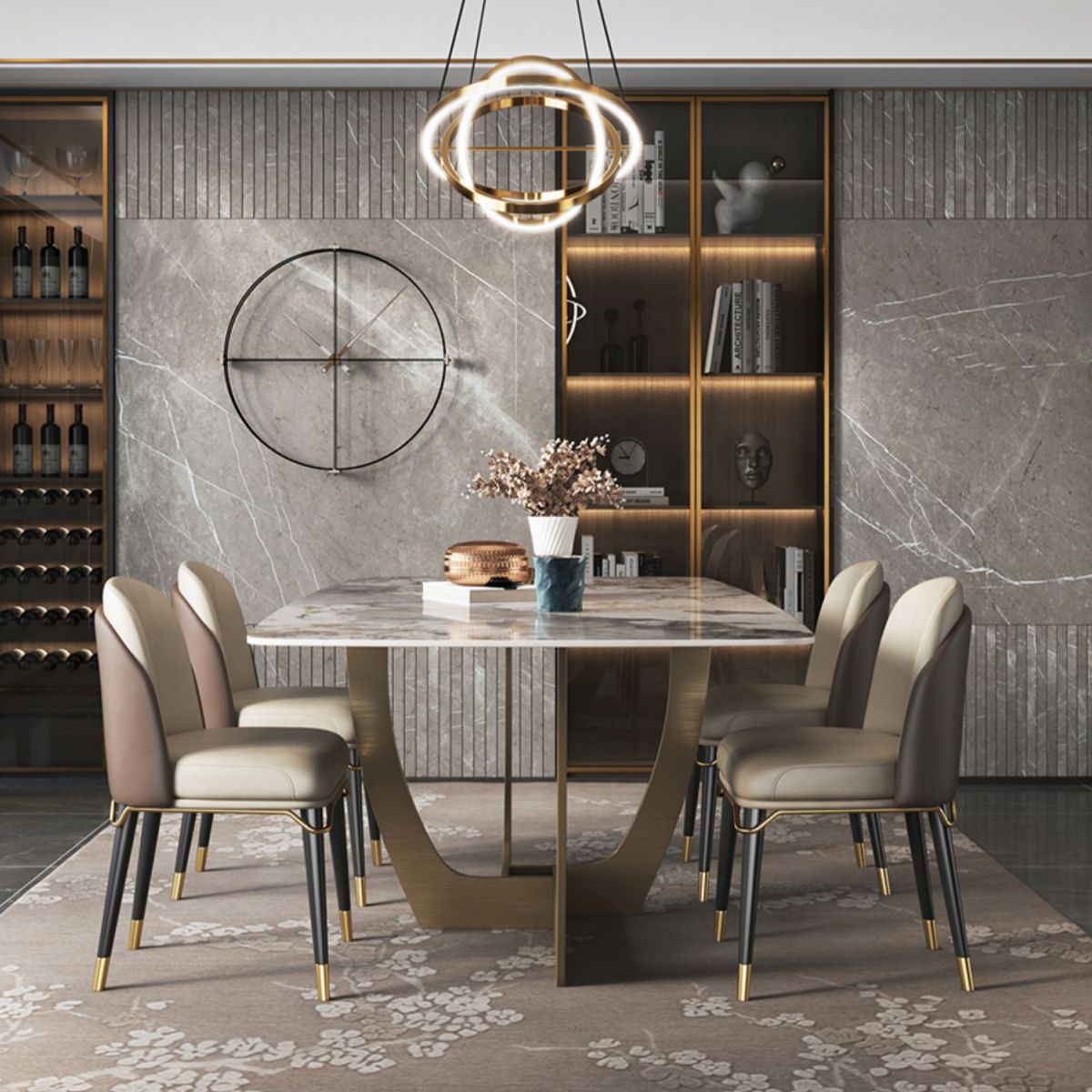 Metal Traditional Luxury Rectangle Table Sintered Stone Table for Dining Room and Kitchen