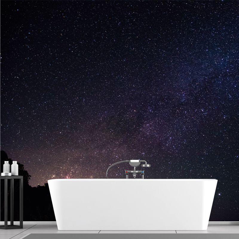 Mountain and Night Stars Mural Decal Black-Blue Contemporary Wall Decor for Living Room