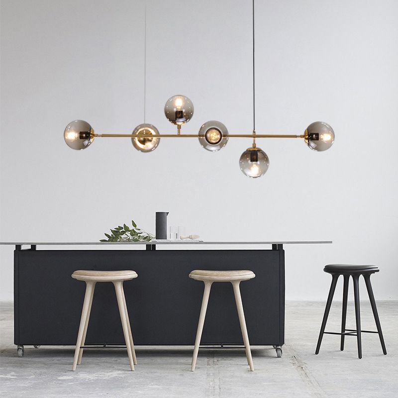 Spherical Hanging Light Fixture Simplicity Style Glass Island Chandelier Light for Dinning Room