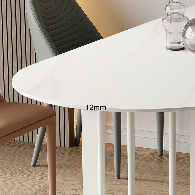 Modern Stone Top Oval Dinette Table Metal Base Dining Table in White