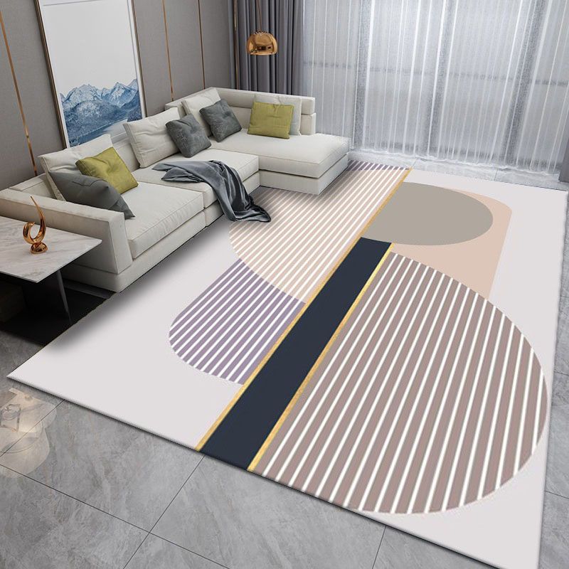 Grey Modern Carpet Polyester Striped Carpet Non-Slip Backing Carpet for Living Room