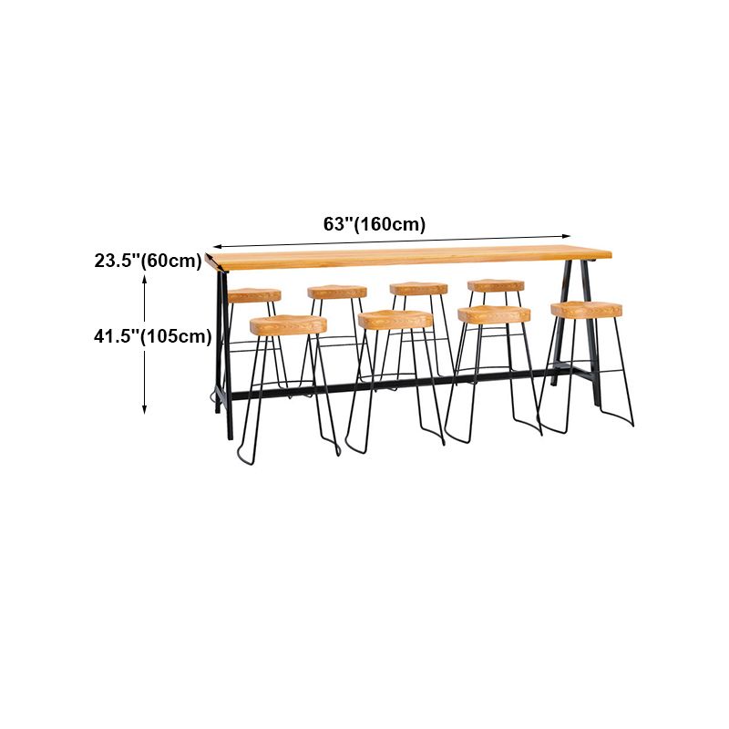 Light Brown Modern Style Bar Table in Solid Wood and Iron Cafe Bar Table, Only Table