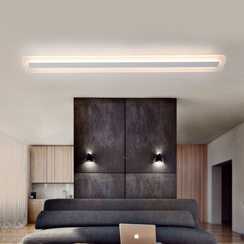 16"/23.5"/31.5" Wide Linear Acrylic Flush Mount Light Modern LED White Ceiling Mounted Fixture in Warm/White Light