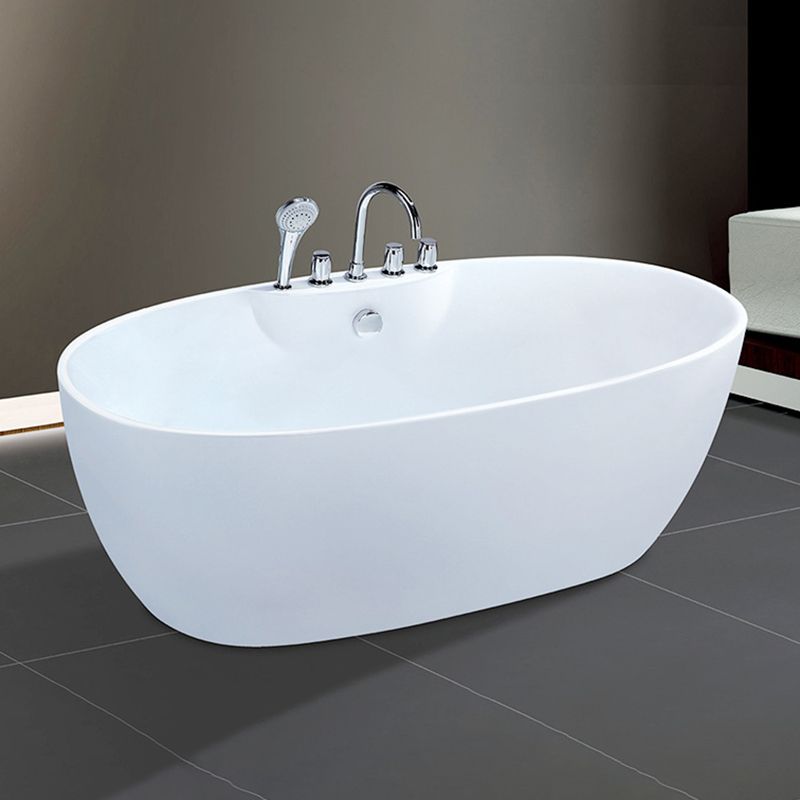 Modern Ellipse White Bathtub Acrylic Back to Wall with Drain Bath Tub