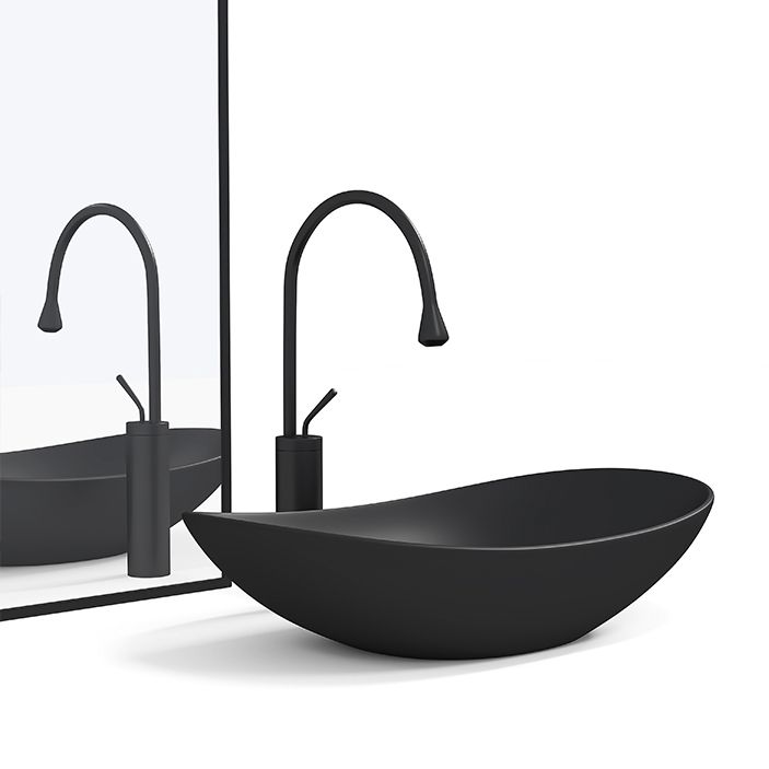 Contemporary Bathroom Sink Porcelain Oval-Shape Vessel Lavatory Sink with Pop-Up Drain