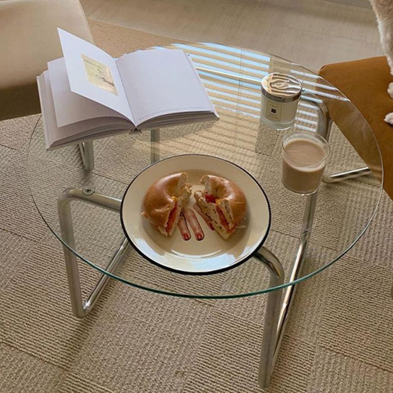 Round Glass Coffee Table Sled 1 Single Cocktail Table - 27.6''/31.5''