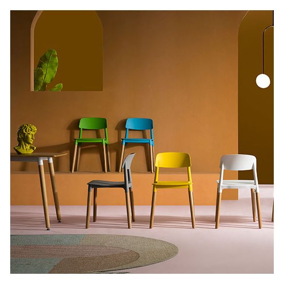 Sillas de comedor de madera contemporáneas con respaldo abierto (juego de 4)
