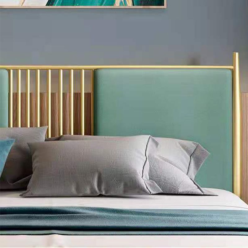 Glam Golden Frame Bed with Metal Legs and Upholstered Headboard