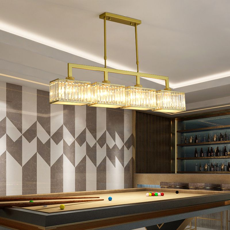 Modern Rectangle Shade Island Pendant Crystal Multi Lights Island Light for Restaurant