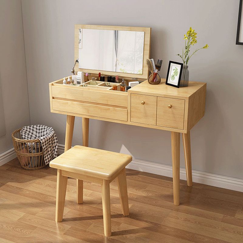 Modern 3-Drawer Solid Wood Vanity Makeup Table Vanity Stool