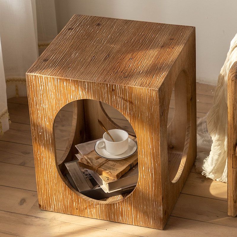 Country Square / Hexagon Side Table Natural Solid Wood End Table