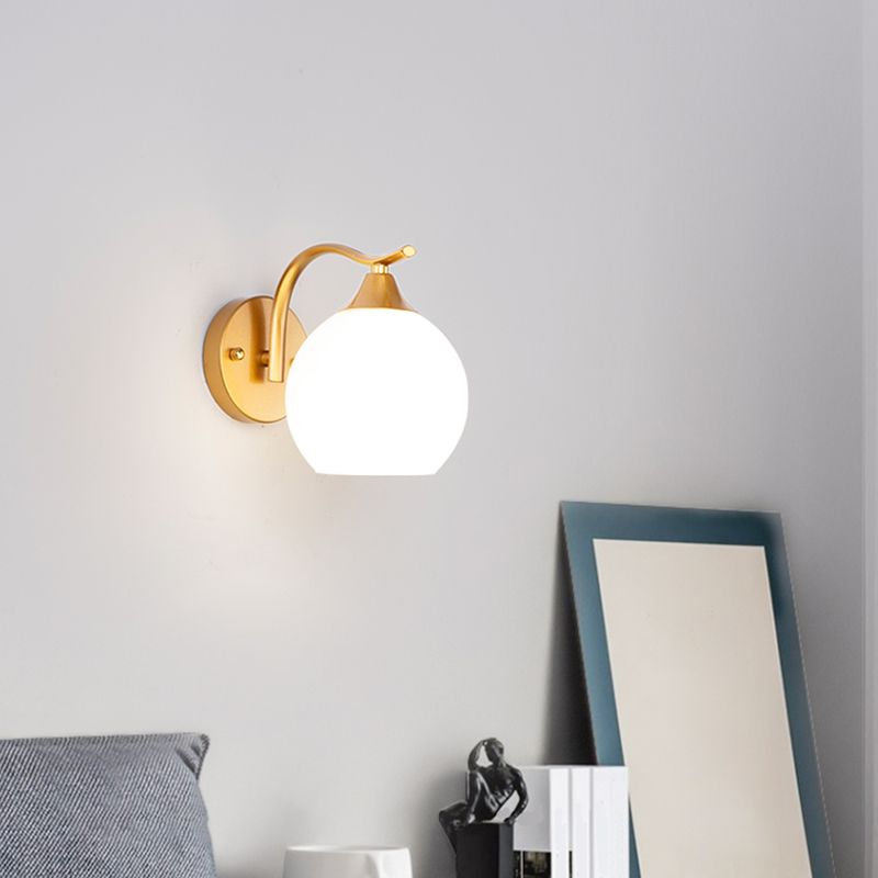 Modern Style Wall Mount Lamp Metal Spherical with Glass Shade for Bedroom