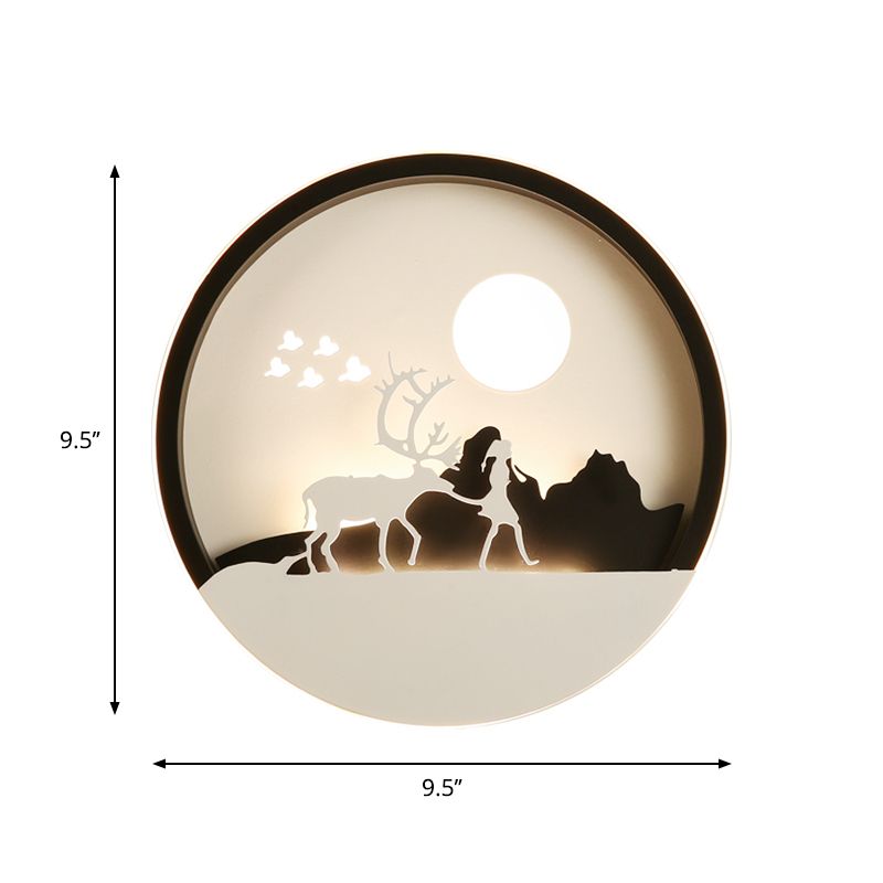 Style minimal circulaire en acrylique mural lampe murale LED Éclairage mural à LED en noir avec motif de cerf de wapiti