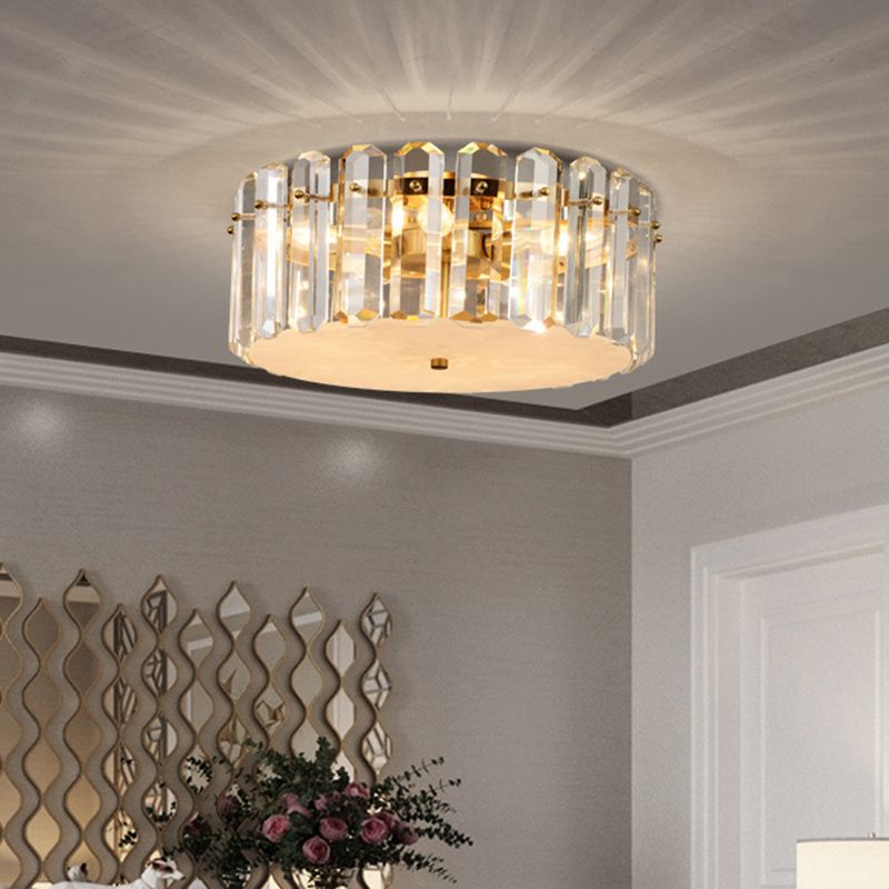 4-Bulb Flush Mount Light Fixture Minimalism Drum Clear Crystal Block Flushmount Lighting