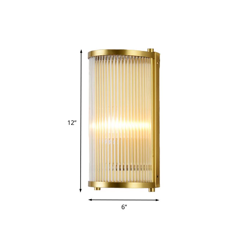 Gold Rectangular/Cylinder Wall Sconce Light Modern 1/2 Lights Fluted Crystal Wall Light Fixture for Living Room