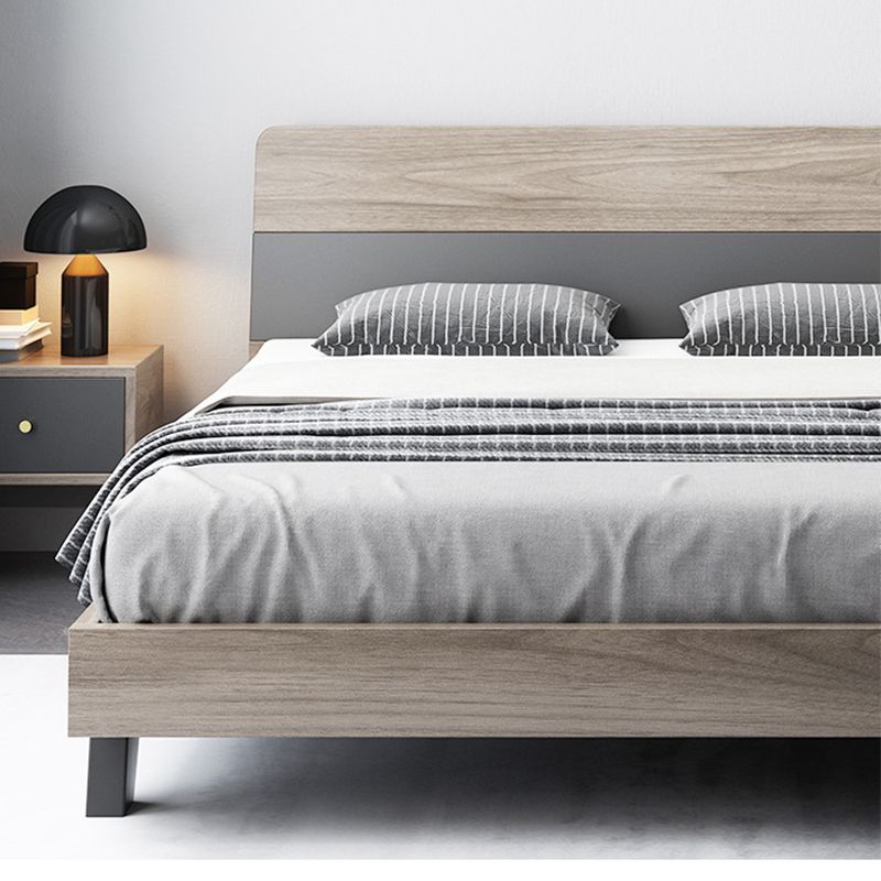 Mid-Century Modern Wood Bed with Headboard and 4 Legs in Grey