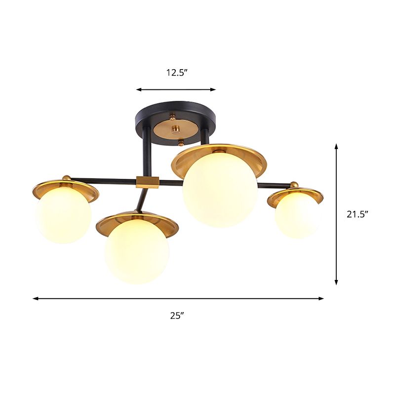 Sala de inicio Sala de estar Semi Flush Mount con Globe White Glass Shade 4/6/8 Luces Modern Gold Semi Flush Lámpara de techo