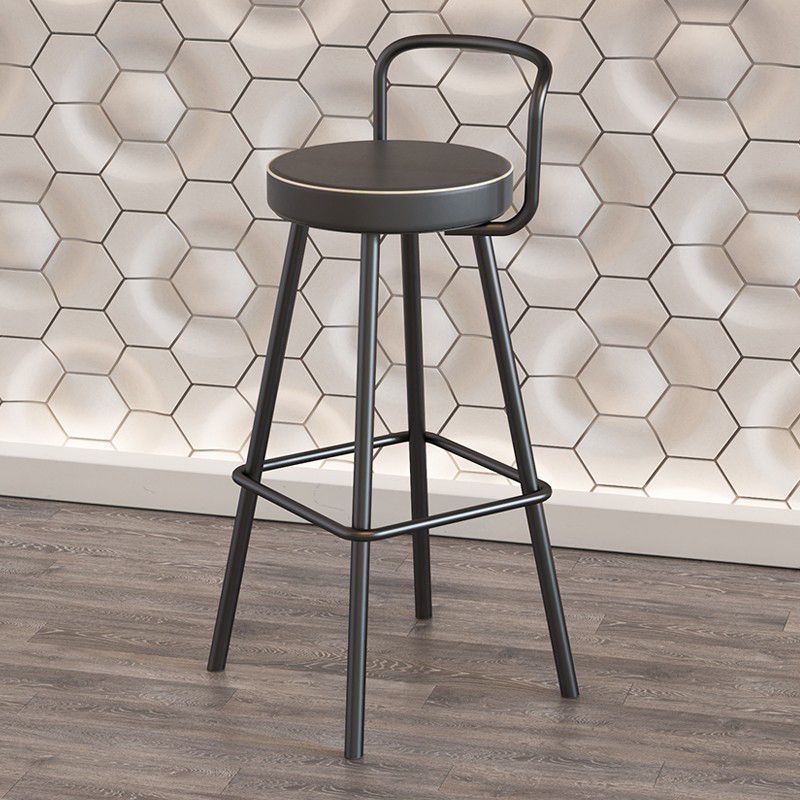 Contemporary Metal Backrest Counter High Stool with Leather Cushion